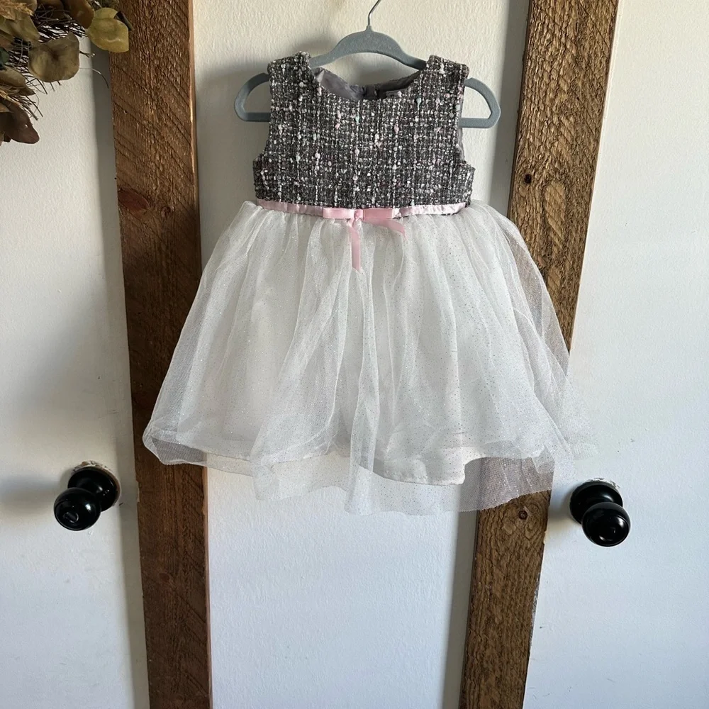 Blueberi Boulevard 2T Girl Formal Dress Tweed Tulle Lined Sleeveless Blingy Tutu